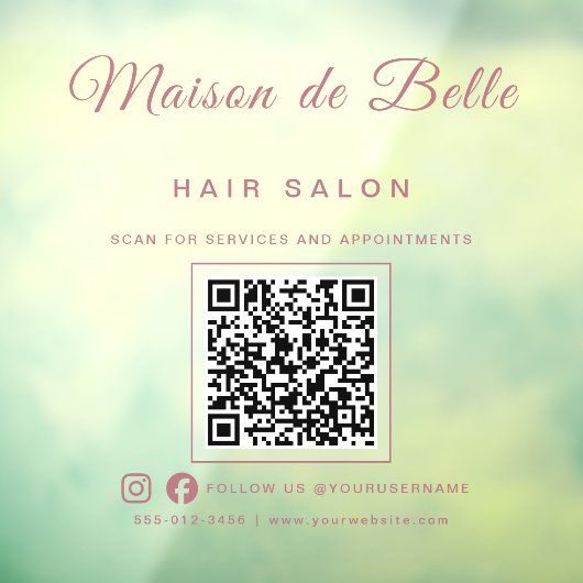 Chique Rose Goud Handtekening Script QR Code Zakel Raamsticker (Vel 3)