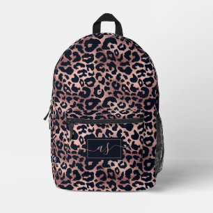 Chique Rose Goud Zwarte Luipaardprint Monogram Bedrukte Rugzak