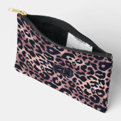 Chique Rose Goud Zwarte Luipaardprint Monogram Etui (Open)