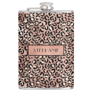 Chique Rose Gouden Folie Luipaardprint Persoonlijk Heupfles