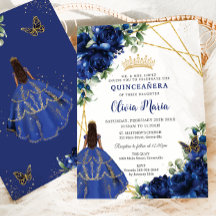 Chique Royal Blauw Bloemen Bruin Prinses Quinceañe