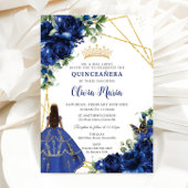 Chique Royal Blauw Bloemen Bruin Prinses Quinceañe Kaart