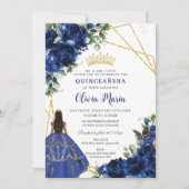 Chique Royal Blauw Bloemen Bruin Prinses Quinceañe Kaart (Voorkant)