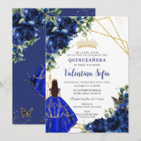 Chique Royal Blauw Bloemen Prinses Goud Quinceañer
