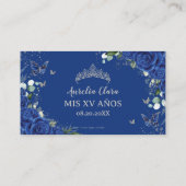 Chique Royal Blauw Bloemen Zilver Quinceañera QR C Informatiekaartje (Achterkant)