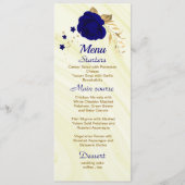 Chique Royal Blauw Goud Bloemen Bruiloft Menu (Voorkant)