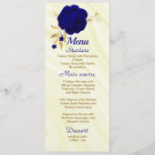 Chique Royal Blauw Goud Bloemen Bruiloft Menu (Voorkant)