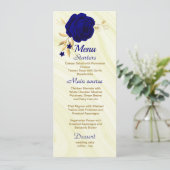 Chique Royal Blauw Goud Bloemen Bruiloft Menu (Staand voorkant)