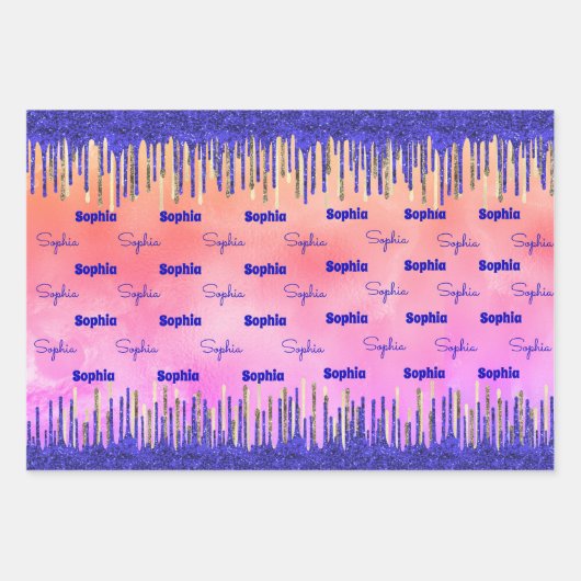 Chique royal blauw goud glitter druppels inpakpapier vel (Voorkant)