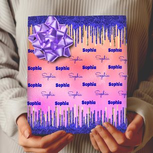 Chique royal blauw goud glitter druppels inpakpapier vel