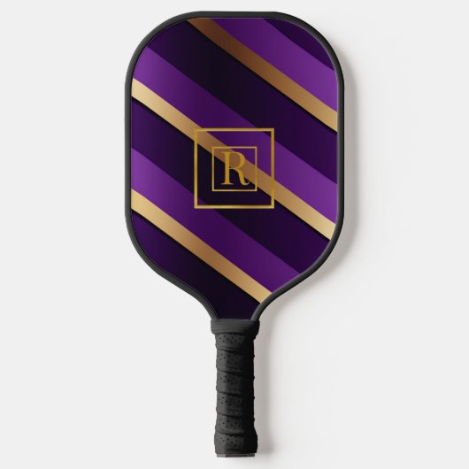 Chique Royal Paarse en gouden monogram Pickleball Paddle (Voorkant)