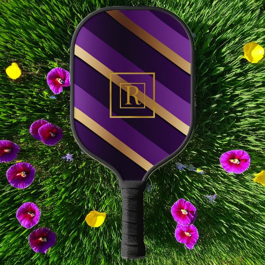 Chique Royal Paarse en gouden monogram Pickleball Paddle