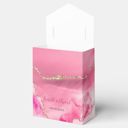 Chique roze agaat steen gouden glitter bruiloft bedankdoosjes (Geopend)