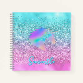 Chique Roze Aqua Eenhoorn Glitters glam monogram Notitieboek