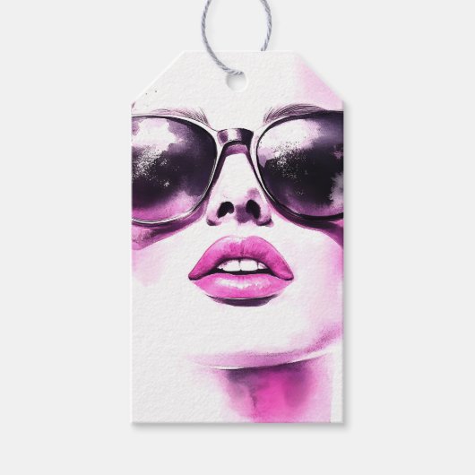 Chique Roze Aquarel Mode Vrouw Zonnebril Cadeaulabel (Voorkant)