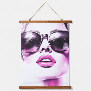 Chique Roze Aquarel Mode Vrouw Zonnebril Hangend Wandkleed