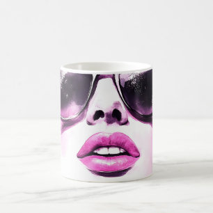 Chique Roze Aquarel Mode Vrouw Zonnebril Koffiemok