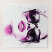 Chique Roze Aquarel Mode Vrouw Zonnebril Legpuzzel (Horizontaal)