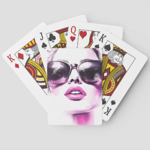 Chique Roze Aquarel Mode Vrouw Zonnebril Pokerkaarten