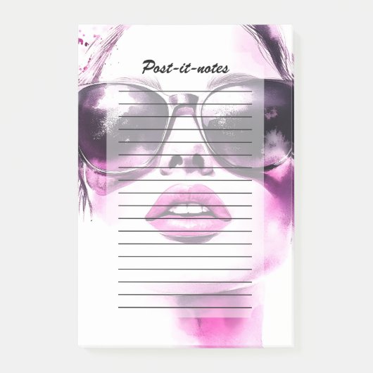 Chique Roze Aquarel Mode Vrouw Zonnebril Post-it® Notes (Voorkant)