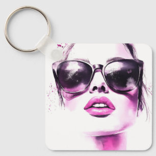 Chique Roze Aquarel Mode Vrouw Zonnebril Sleutelhanger