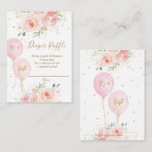 Chique roze ballonnen Blush Bloemen Luier Raffle Informatiekaartje (Voorkant / Achterkant)