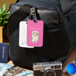 Chique Roze Baret Bruin Witte Uil Tot Geringe Zien Bagagelabel