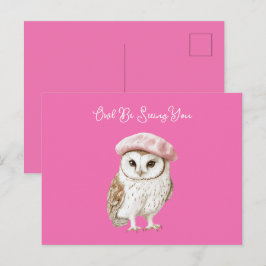 Chique Roze Baret Bruine Witte Uil Tot Geringe Zie Briefkaart