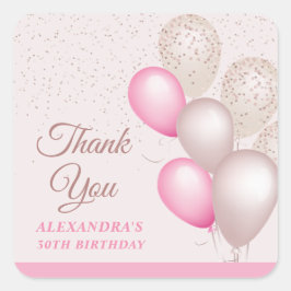 Chique Roze Beige Ballonnen Verjaardag Bedankt Vierkante Sticker