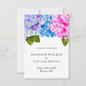 Chique Roze Blauw Waterverf Bloemen Hydrangea Brui Save The Date (Voorkant)