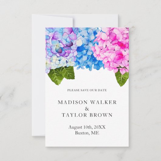 Chique Roze Blauw Waterverf Bloemen Hydrangea Brui Save The Date (Voorkant)