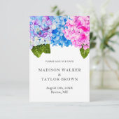 Chique Roze Blauw Waterverf Bloemen Hydrangea Brui Save The Date (Staand voorkant)