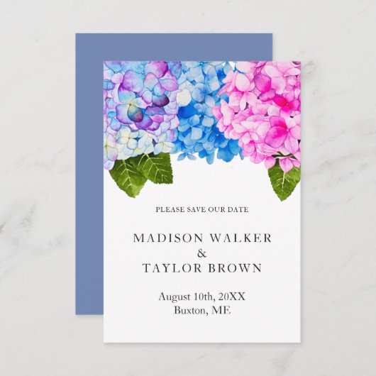 Chique Roze Blauw Waterverf Bloemen Hydrangea Brui Save The Date (Voorkant / Achterkant)
