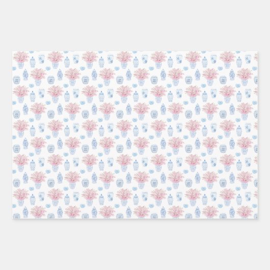 Chique roze blauw wit gember potjes baby meisje do inpakpapier vel (Voorkant)