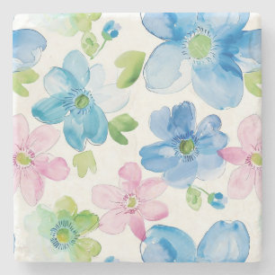 Chique roze blauwe bloemen stenen onderzetter