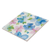 Chique roze blauwe bloemen tegeltje (Zijkant)