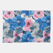 Chique roze blauwe bloemige bruids-shower theedoek (Horizontaal)