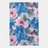 Chique roze blauwe bloemige bruids-shower theedoek (Verticaal)