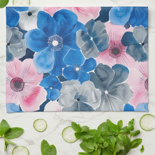 Chique roze blauwe bloemige bruidsdouche theedoek (Gevouwen)