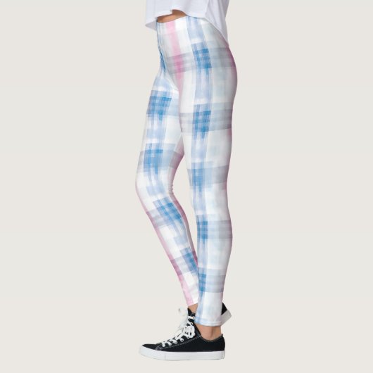 Chique roze blauwe strepen leggings (Links)