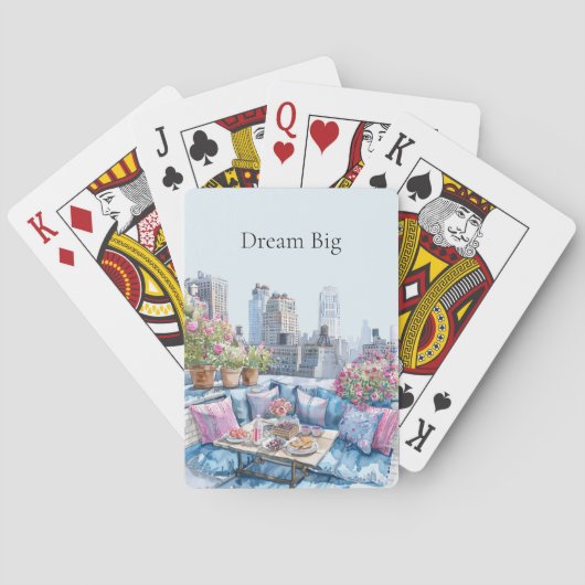 Chique roze blauwe zomer stadsgezicht pokerkaarten (Achterkant)