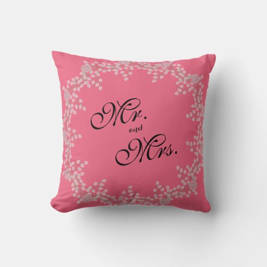 Chique Roze Bloem en Parels Bruiloft "Meneer & Mev Kussen (Voorkant)
