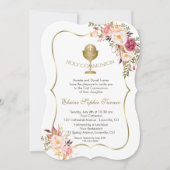 Chique Roze Bloem Gouden Kelk Heilige Communie Kaart (Voorkant)