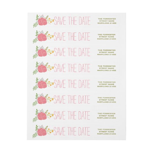 Chique Roze Bloem Groene Bladeren Save The Date (Vel)