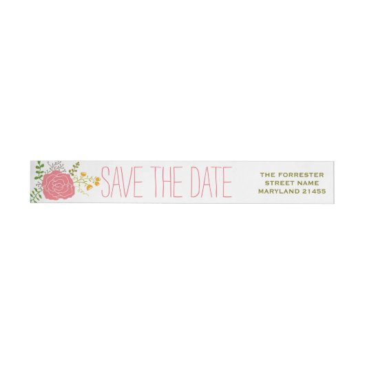 Chique Roze Bloem Groene Bladeren Save The Date (Individueel)