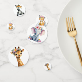 Chique Roze Bloem Safari Dieren Wilde Eén Baby Mei Confetti