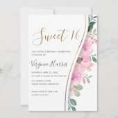 Chique roze bloemblaadje zoet zestien 16 verjaarda kaart (Voorkant)