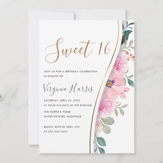 Chique roze bloemblaadje zoet zestien 16 verjaarda kaart (Voorkant)