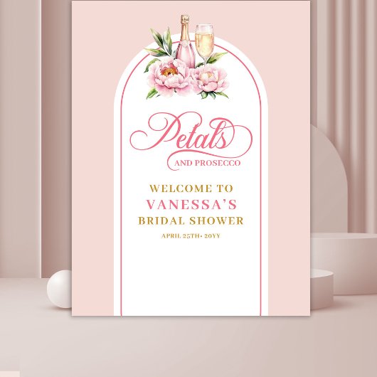 Chique roze bloemblaadjes en prosecco bruidsfeest wandkleed