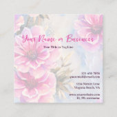  chique roze bloembloemen vierkante visitekaartje (Achterkant)